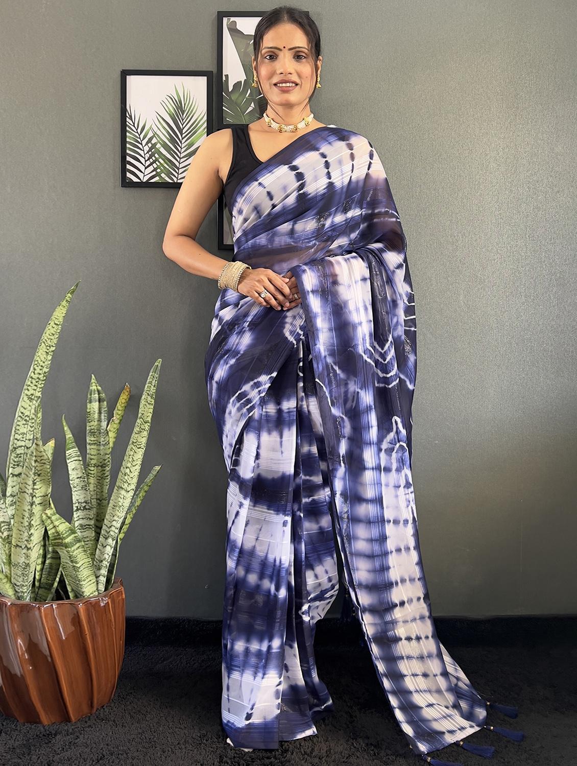 women tie & dye printed saree with blouse - 22041636 - Zoom Image - 0