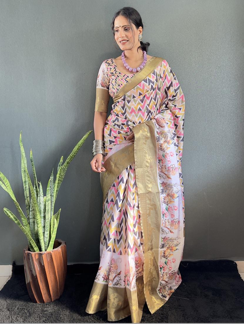 women printed bordered saree with blouse - 22041705 - Standard Image - 2