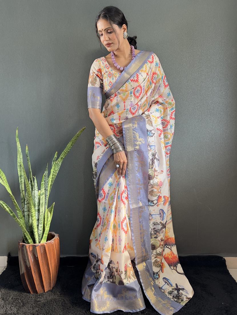women printed bordered saree with blouse - 22041709 - Standard Image - 2
