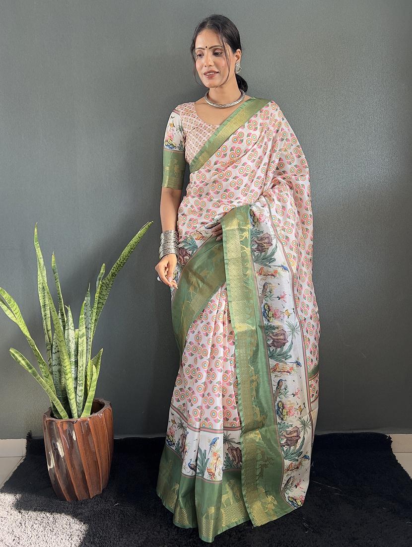 women printed bordered saree with blouse - 22041712 - Standard Image - 2