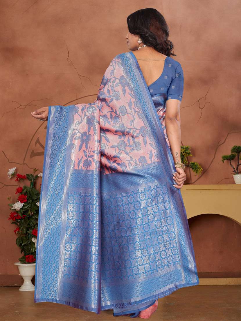 women floral printed bordered saree with blouse - 22041730 - Standard Image - 2
