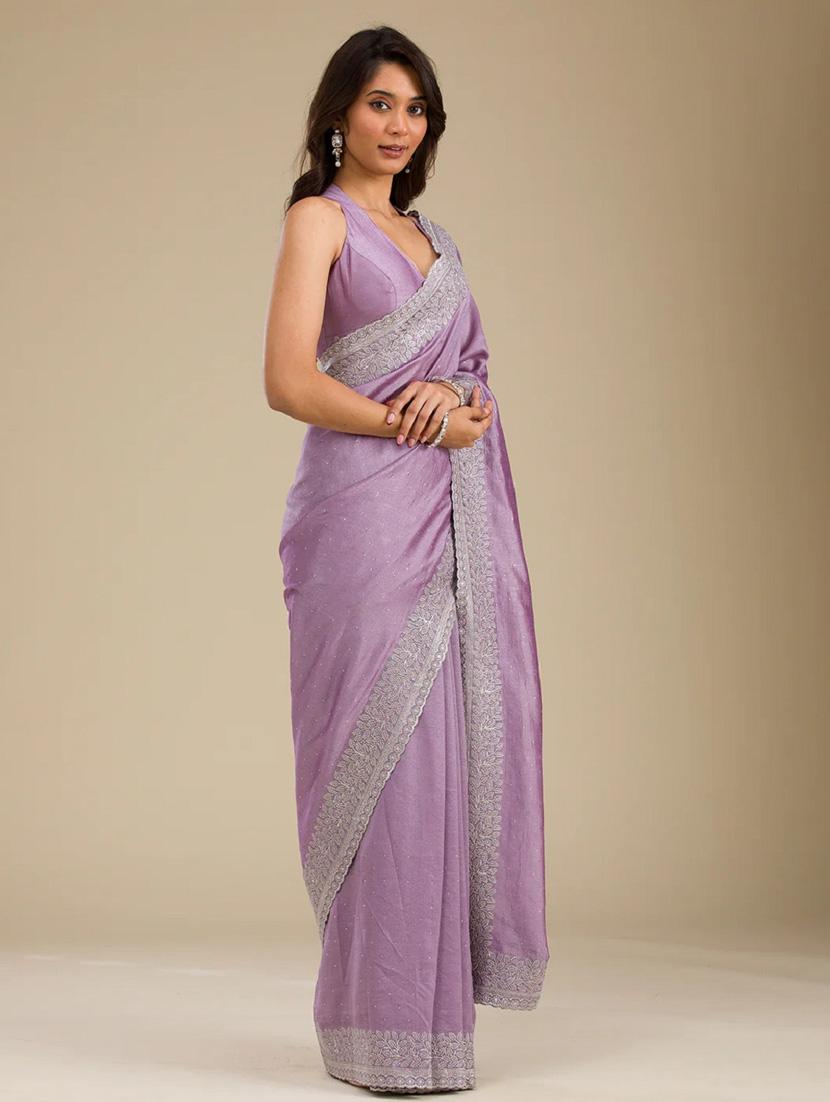 women solid with bordered saree with blouse - 22041736 - Standard Image - 2