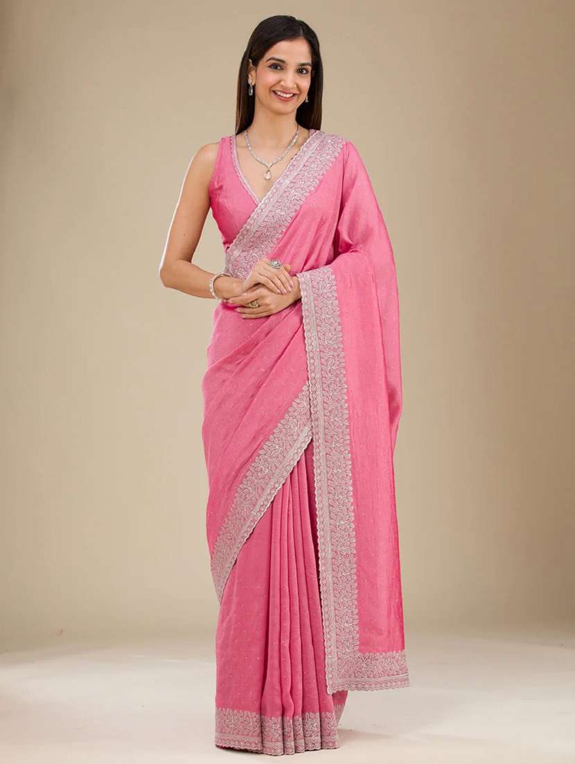 women solid with bordered saree with blouse