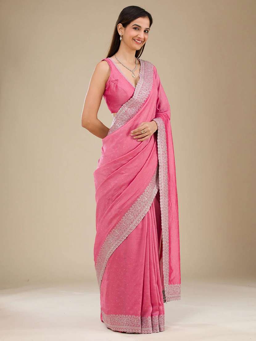women solid with bordered saree with blouse - 22041737 - Standard Image - 2