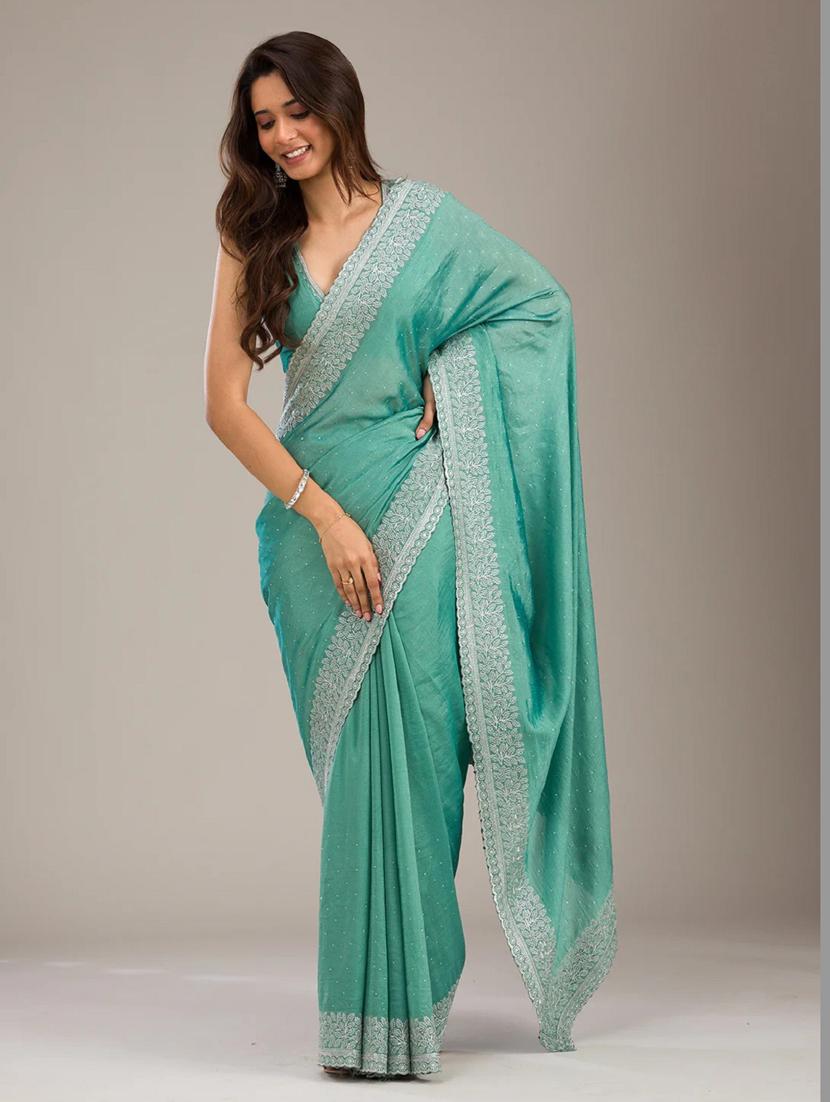women solid with bordered saree with blouse - 22041738 - Standard Image - 2