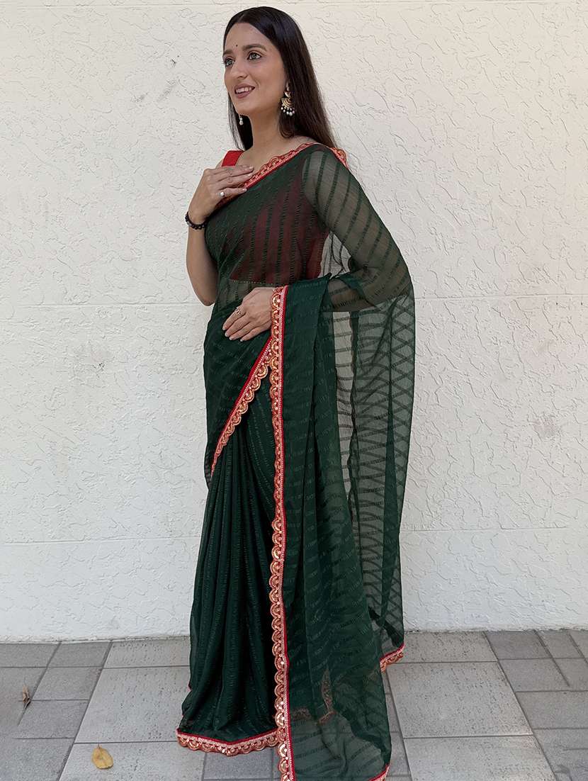 women striped bordered saree with blouse - 22041751 - Standard Image - 2