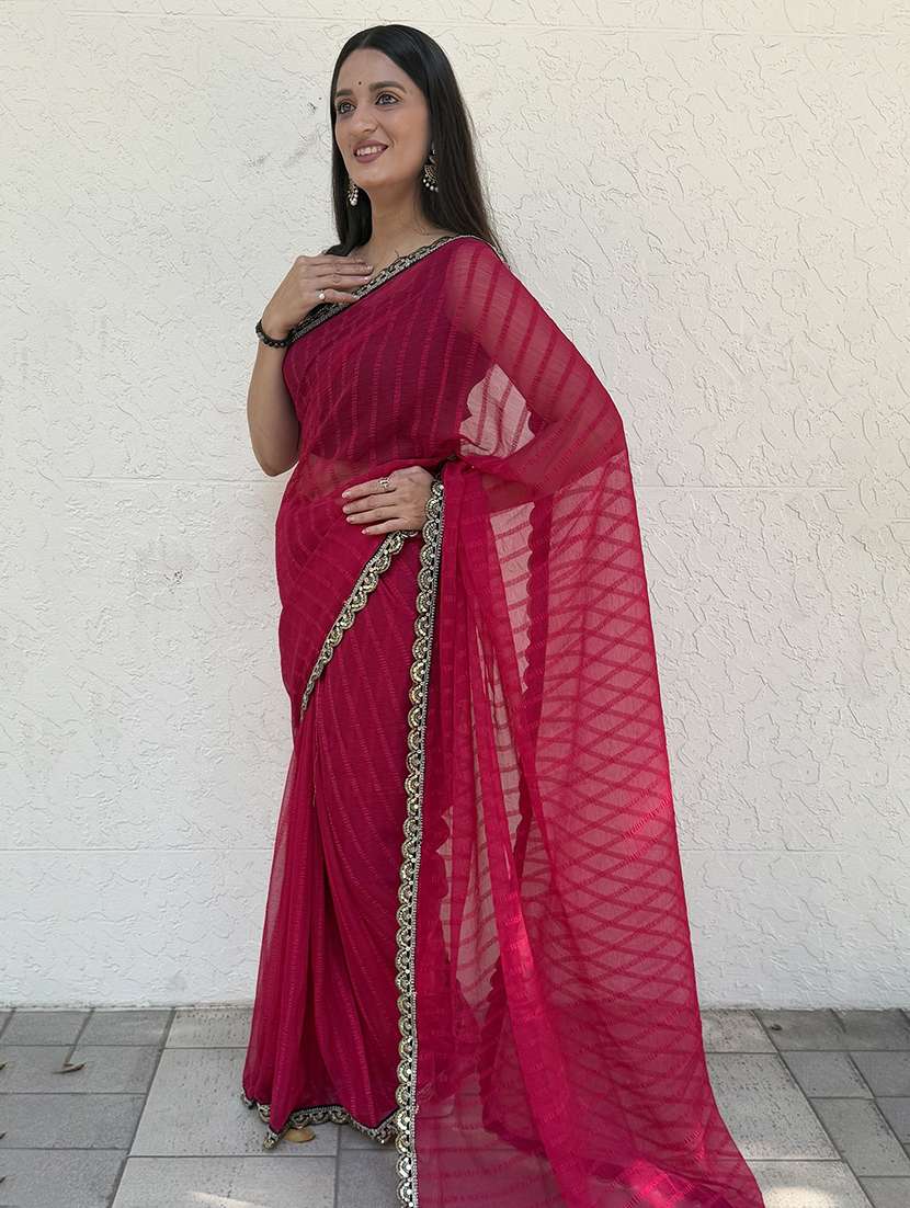 women striped bordered saree with blouse - 22041753 - Standard Image - 2