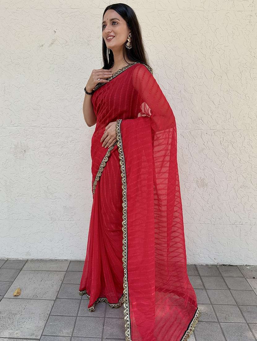 women striped bordered saree with blouse - 22041754 - Standard Image - 2