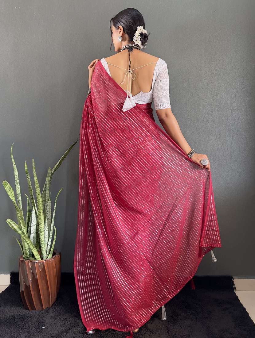 women striped printed saree with blouse - 22041798 - Standard Image - 2
