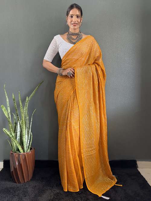 women striped printed saree with blouse - 22041801 -  Standard Image - 0