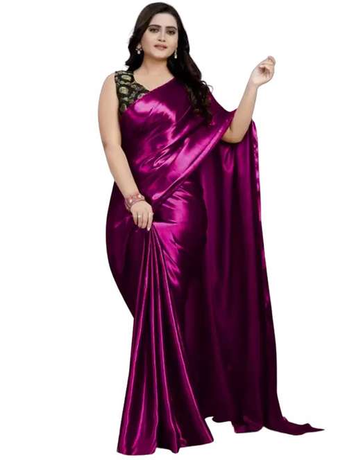 women solid plain saree with blouse - 22041839 - Standard Image - 0