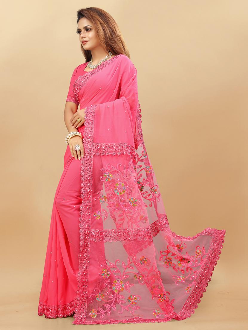women solid with work embroidered saree with blouse - 22041843 - Standard Image - 2