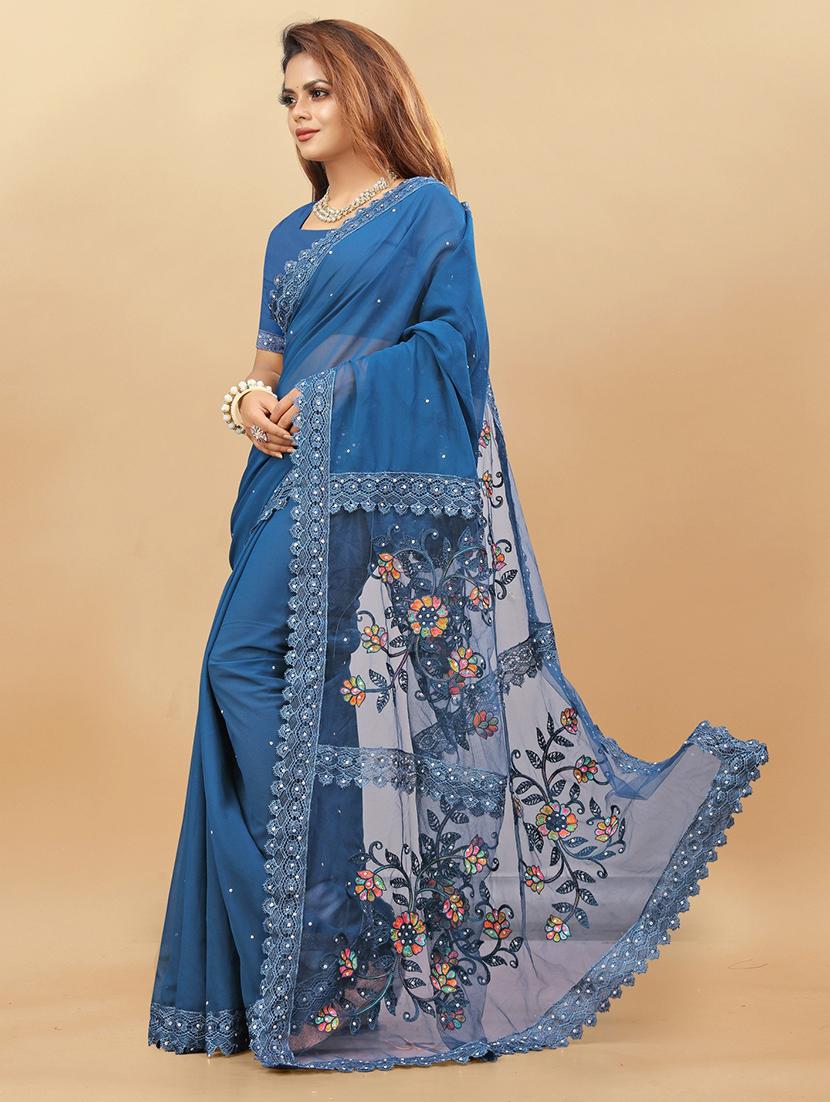 women solid with work embroidered saree with blouse - 22041844 - Standard Image - 2