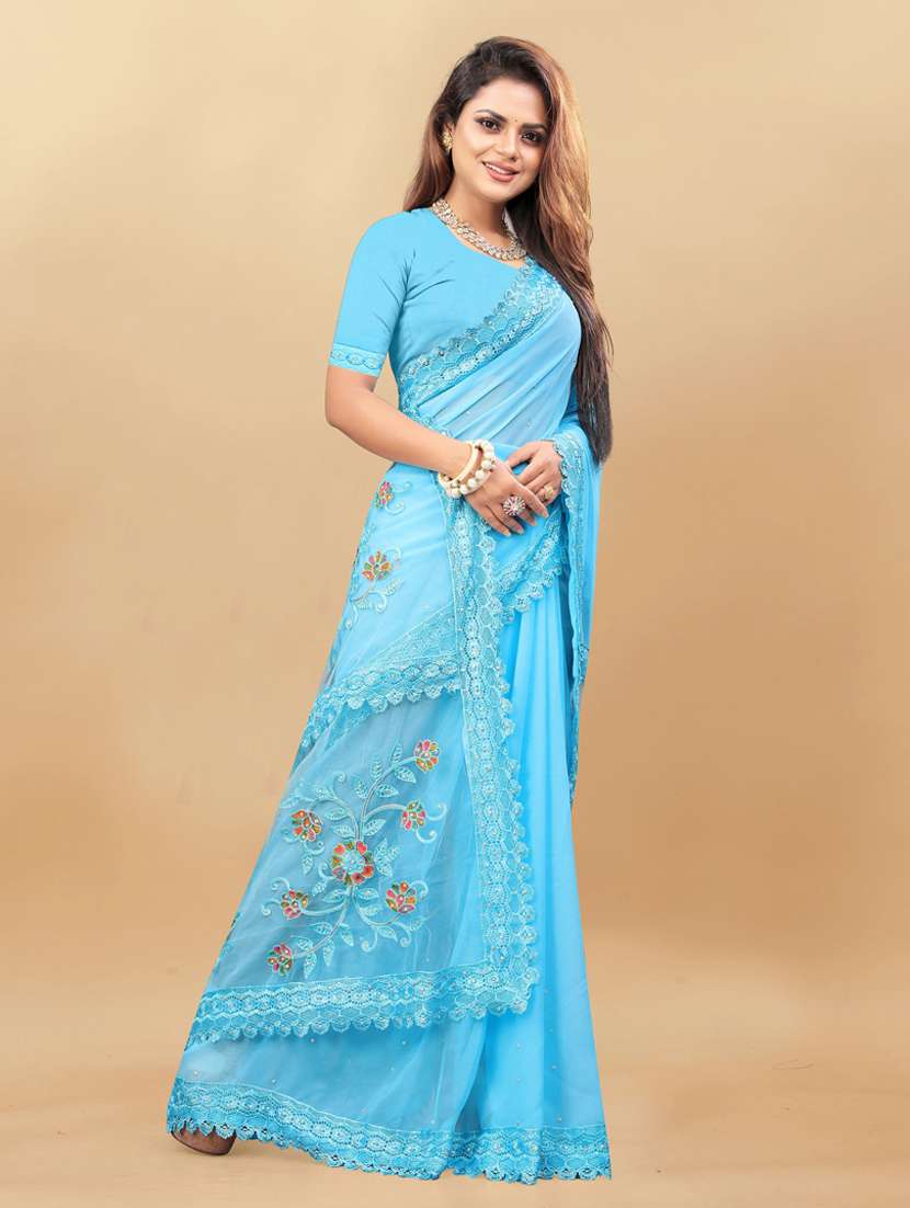 women solid with work embroidered saree with blouse - 22041845 - Standard Image - 2