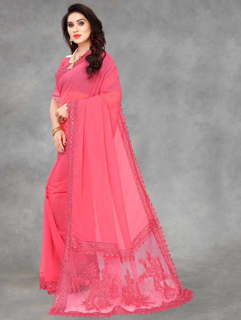 women solid with work embroidered saree with blouse - 22041846 - Standard Image - 2