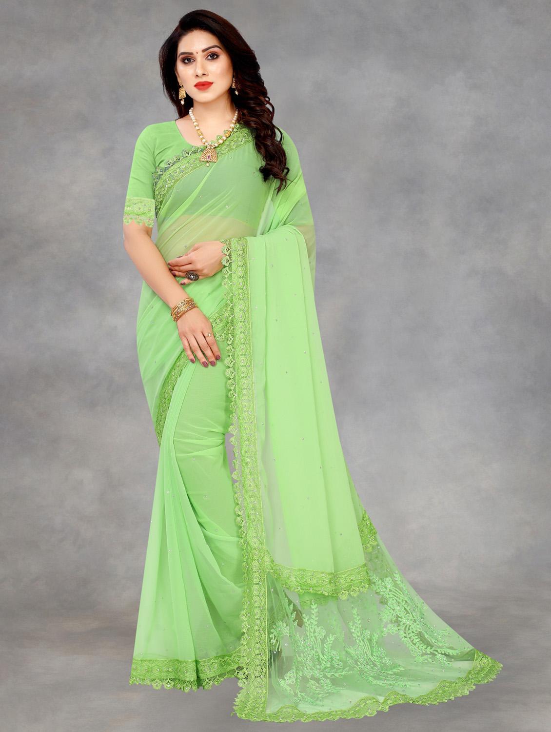 women solid with work embroidered saree with blouse - 22041848 - Zoom Image - 0