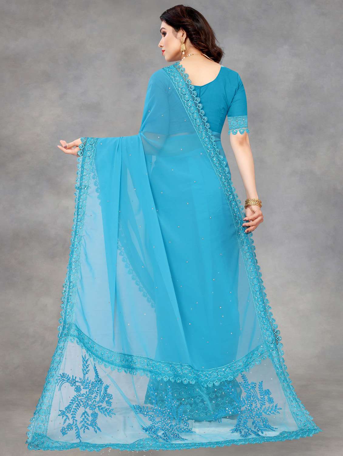 women solid with work embroidered saree with blouse - 22041849 - Standard Image - 2