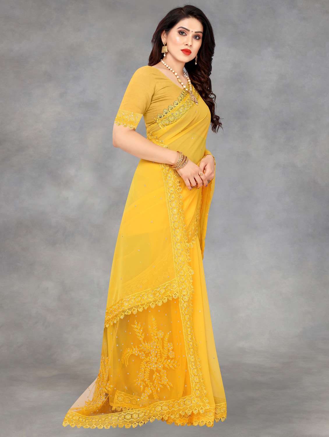 women solid with work embroidered saree with blouse - 22041850 - Standard Image - 2