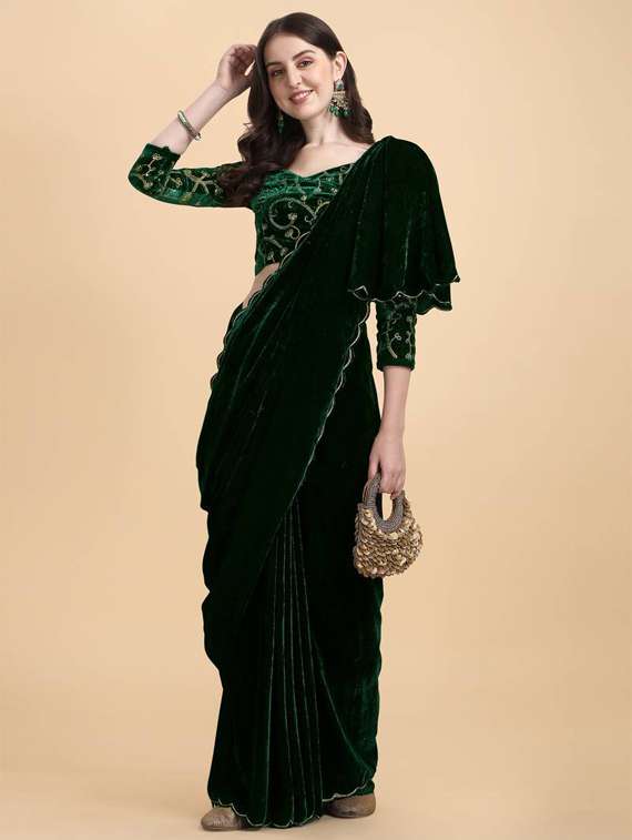 women solid plain saree with blouse - 22041860 - Standard Image - 2