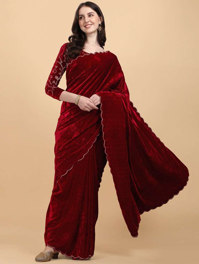 women solid plain saree with blouse