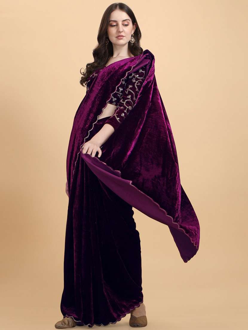 women solid plain saree with blouse - 22041864 -  Standard Image - 2