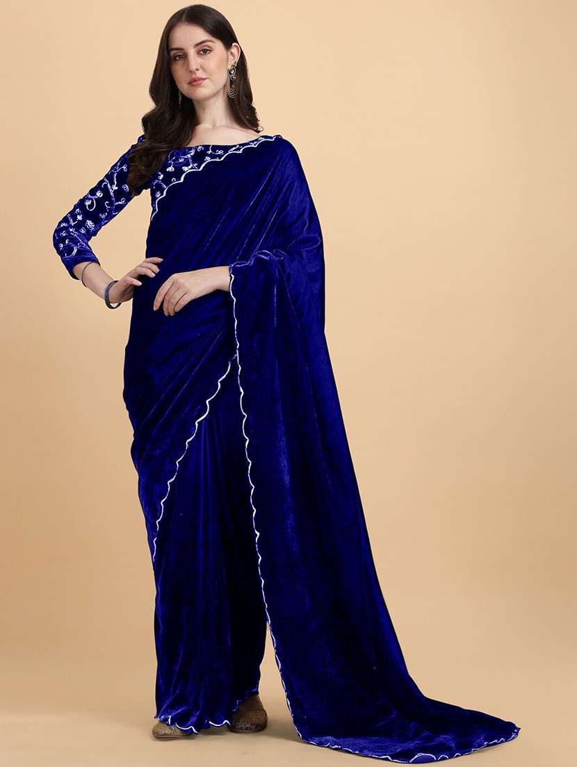 women solid plain saree with blouse
