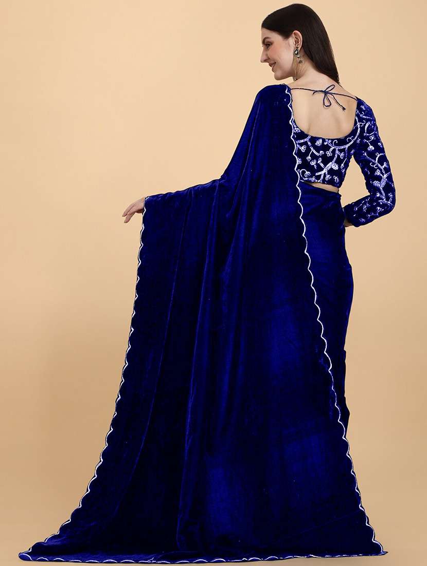 women solid plain saree with blouse - 22041865 - Standard Image - 2