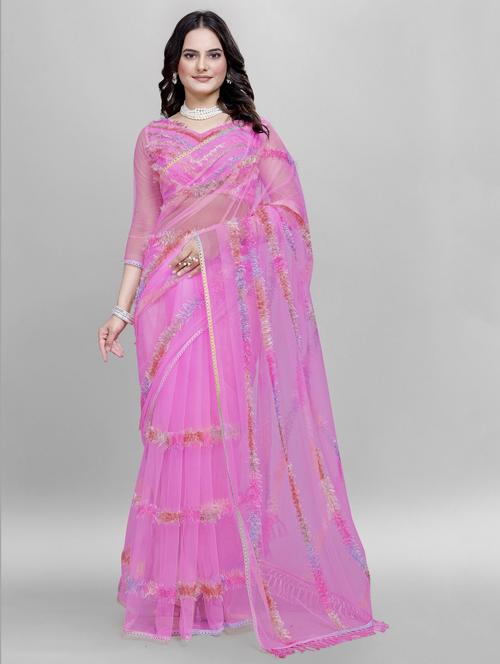 women solid with work embroidered saree with blouse - 22041869 - Standard Image - 0