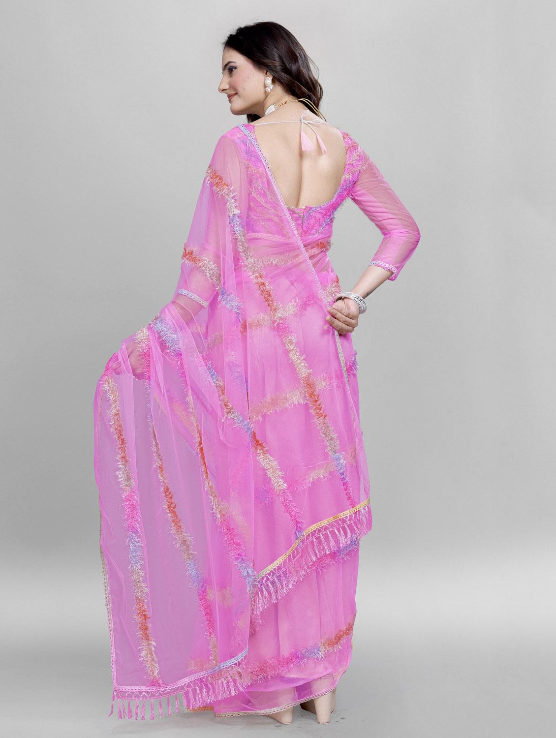 women solid with work embroidered saree with blouse - 22041869 - Standard Image - 2