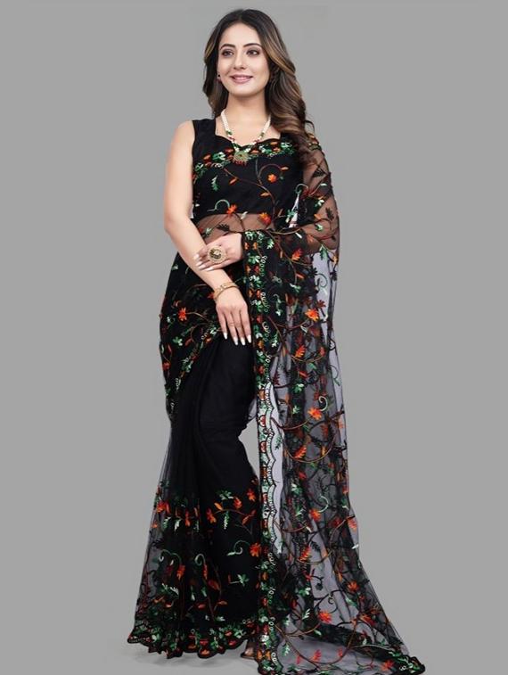 women solid with work embroidered saree with blouse - 22041873 - Zoom Image - 0