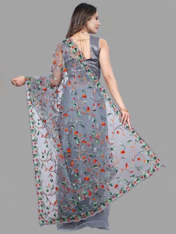 women solid with work embroidered saree with blouse - 22041874 -  Standard Image - 2