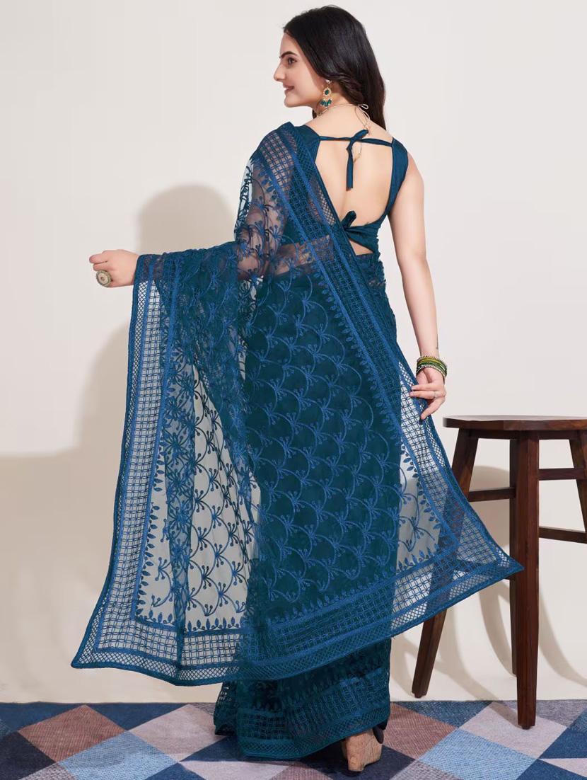 women solid with work embroidered saree with blouse - 22041875 - Standard Image - 2
