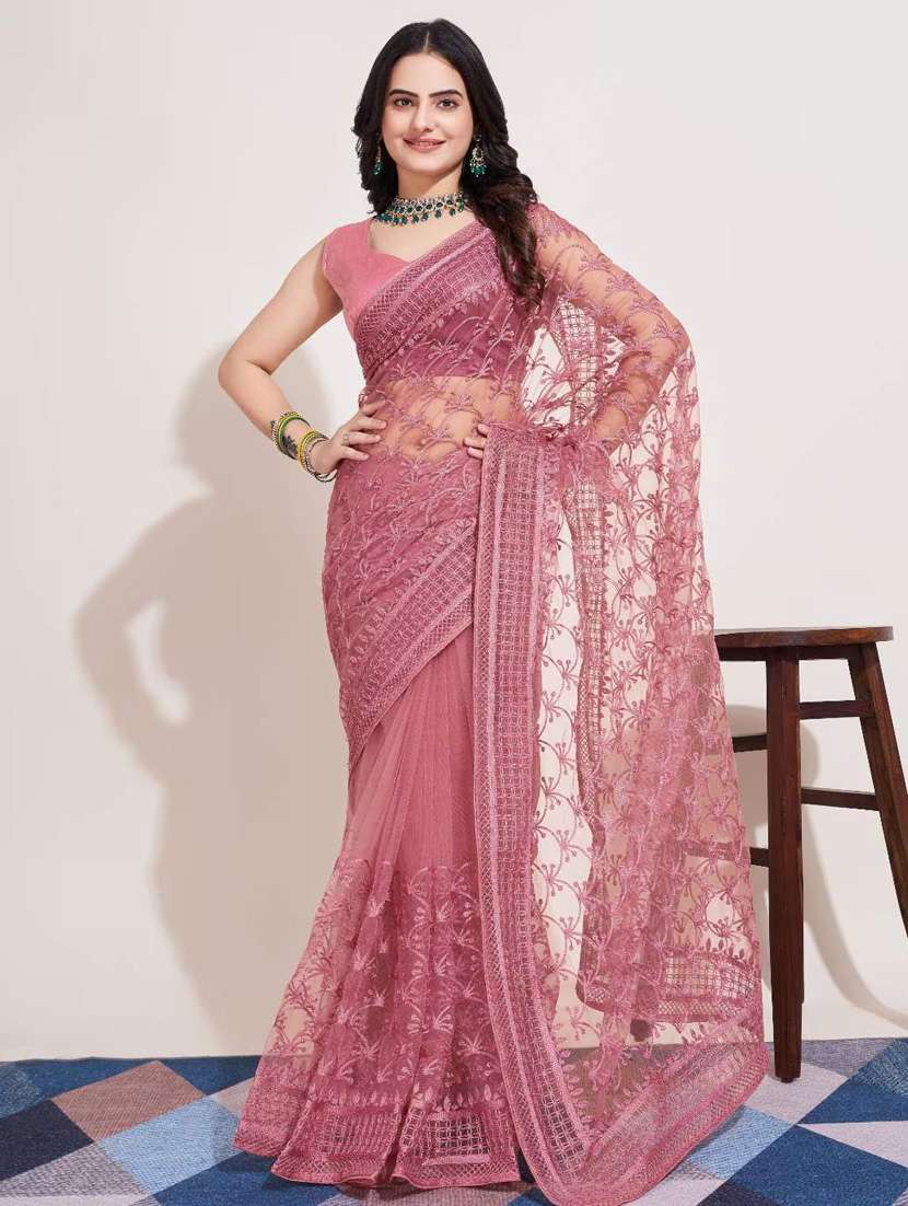 women solid with work embroidered saree with blouse