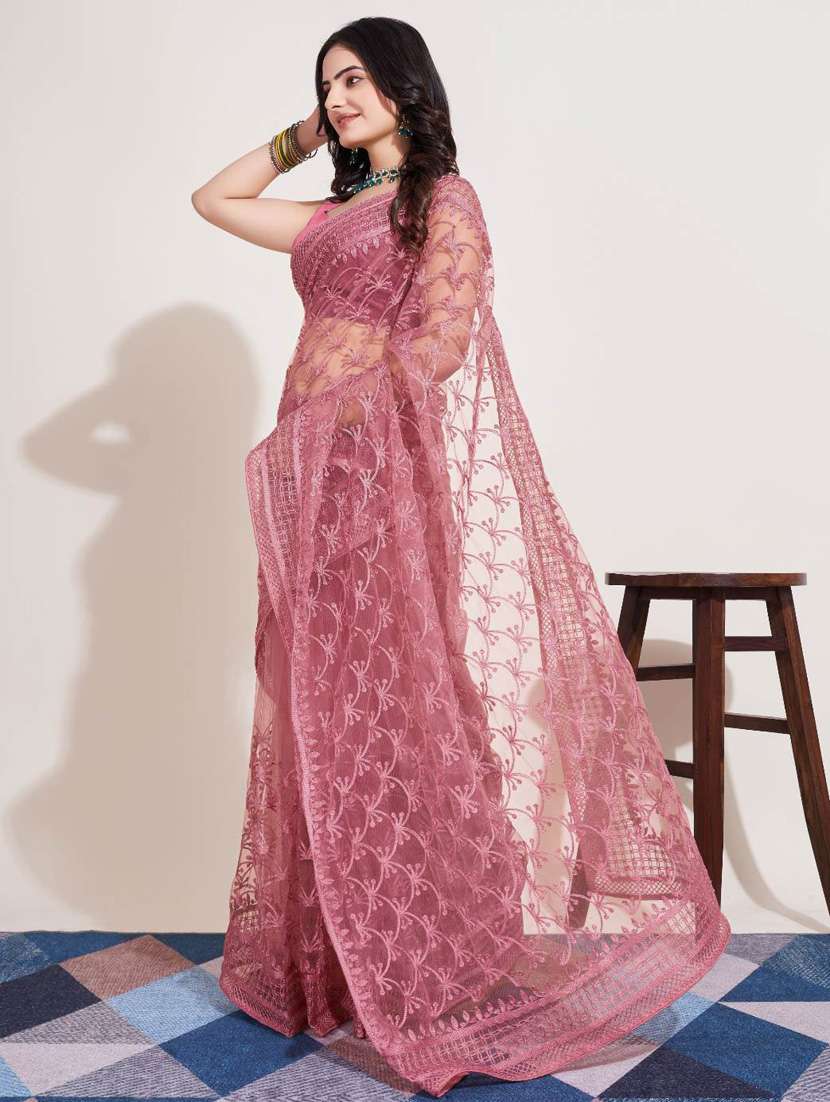women solid with work embroidered saree with blouse - 22041876 - Standard Image - 2