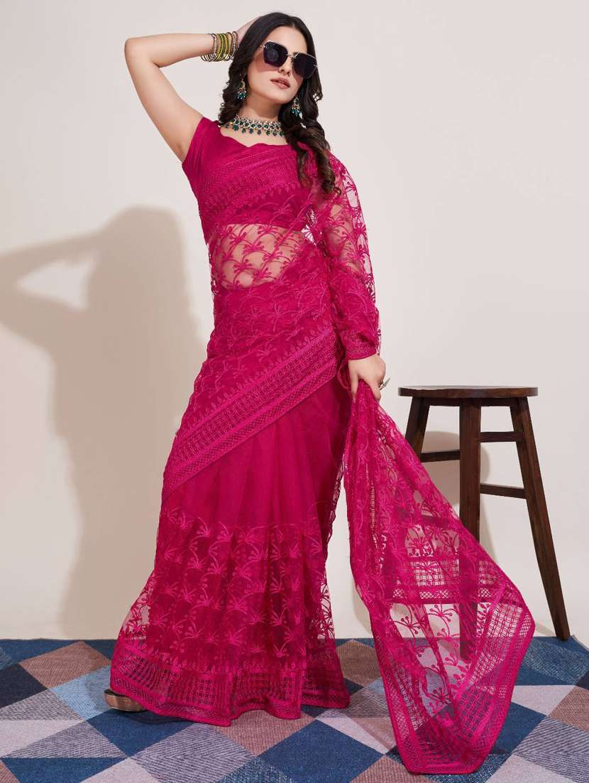 women solid with work embroidered saree with blouse - 22041877 - Standard Image - 2