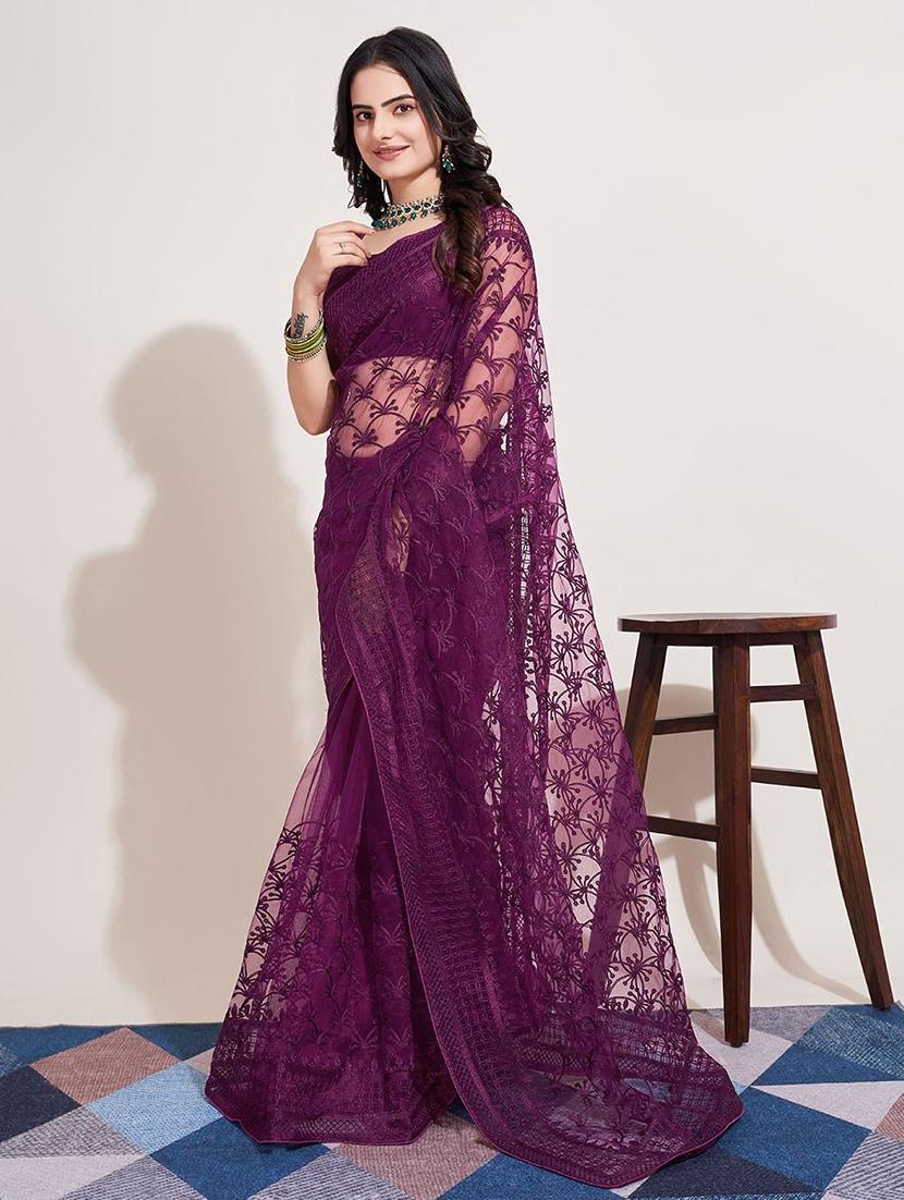 women solid with work embroidered saree with blouse - 22041878 - Standard Image - 2