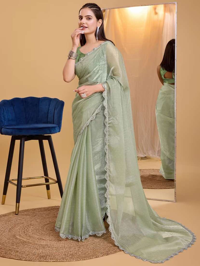 women solid with work embellished saree with blouse - 22041879 - Standard Image - 2