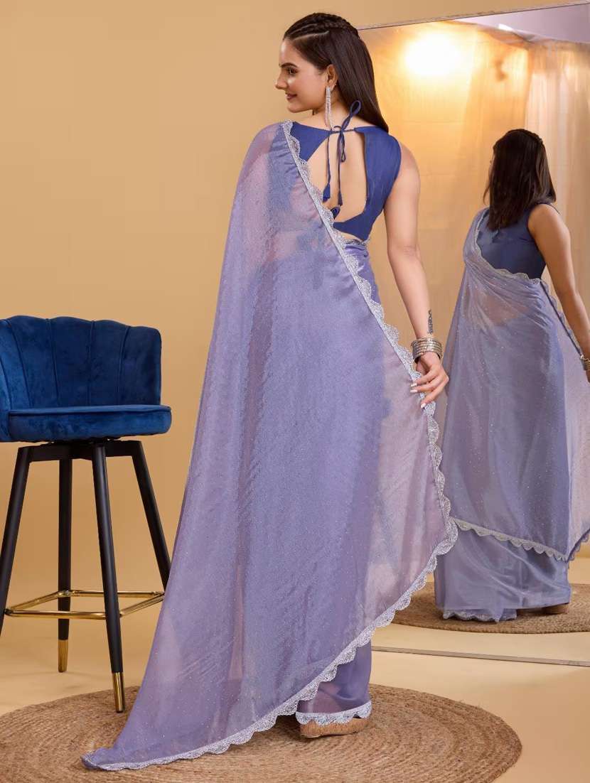 women solid with work embellished saree with blouse - 22041880 - Standard Image - 2