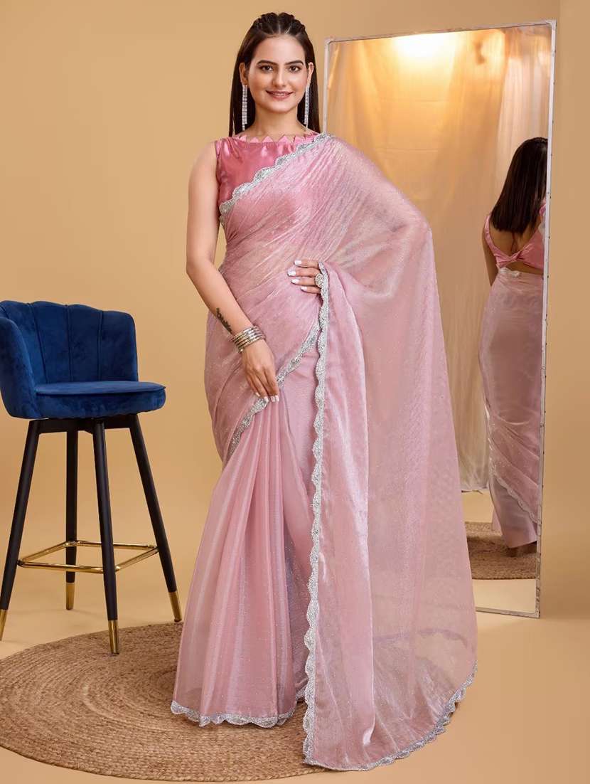 women solid with work embellished saree with blouse