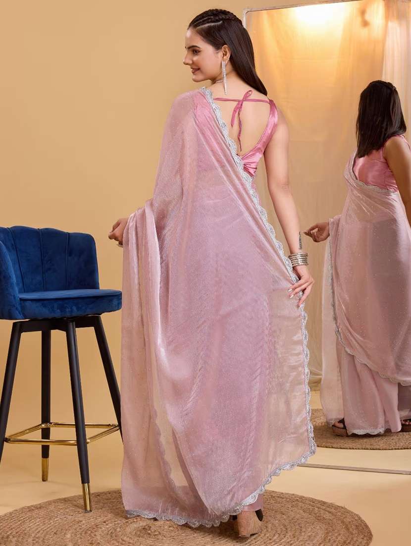 women solid with work embellished saree with blouse - 22041881 - Standard Image - 2