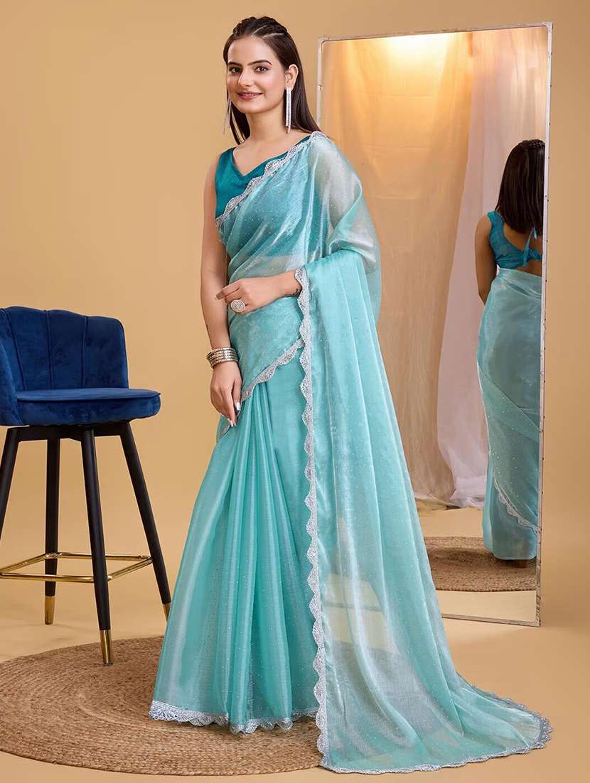 women solid with work embellished saree with blouse - 22041882 - Standard Image - 2