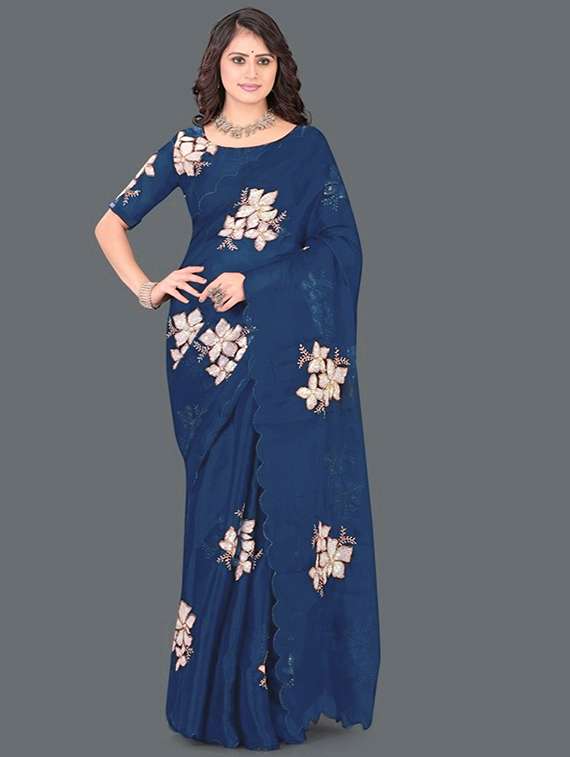 women solid with work embroidered saree with blouse