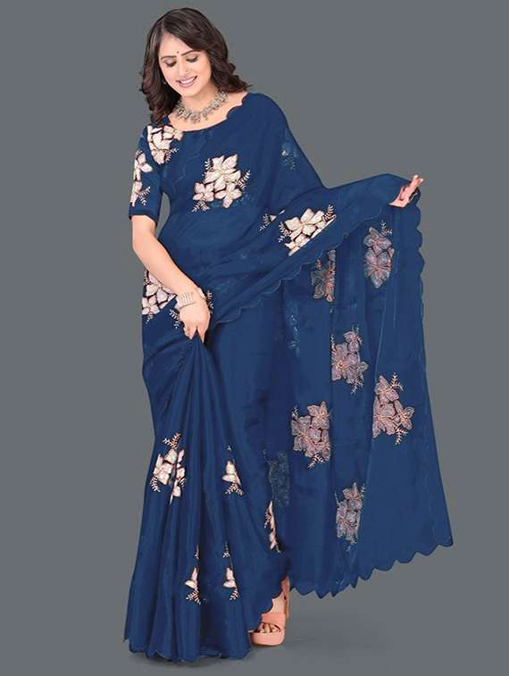 women solid with work embroidered saree with blouse - 22041883 -  Standard Image - 2