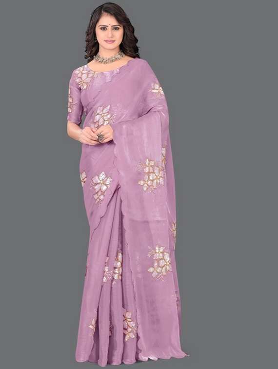 women solid with work embroidered saree with blouse - 22041884 - Standard Image - 2