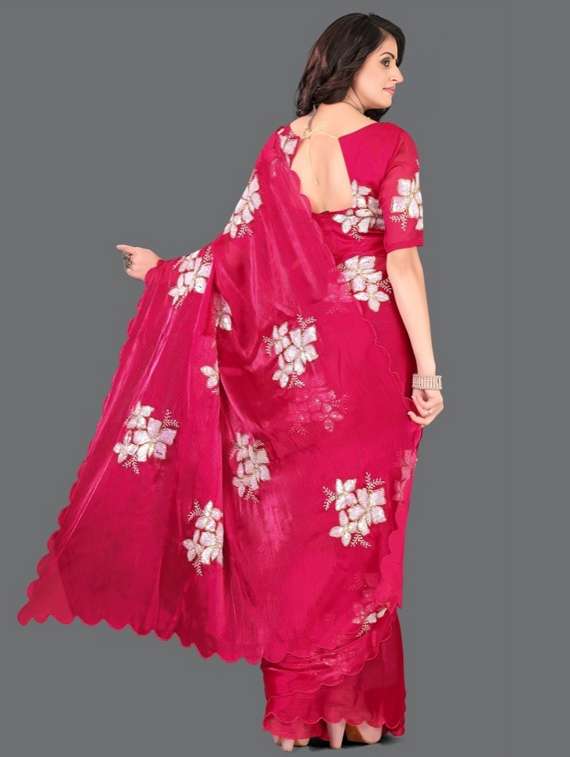 women solid with work embroidered saree with blouse - 22041885 - Standard Image - 2