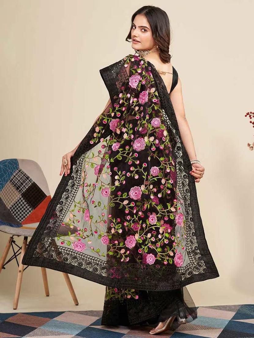 women solid with work embroidered saree with blouse - 22041887 - Standard Image - 2