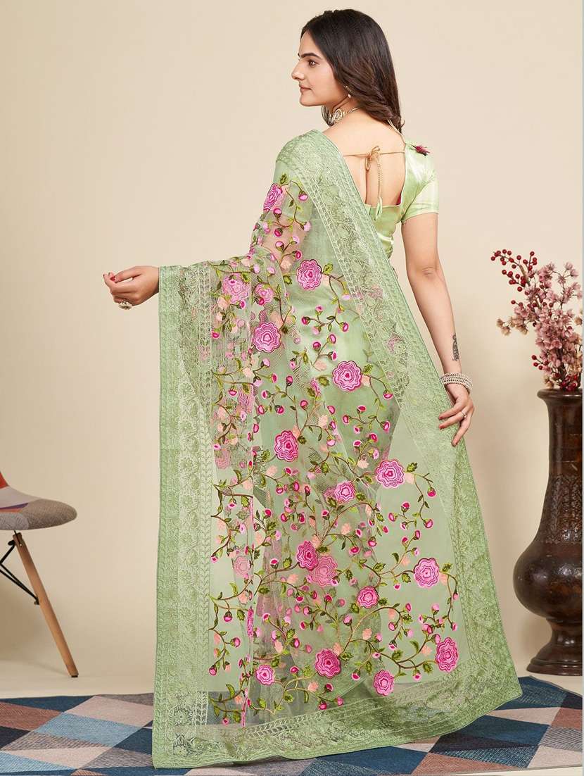 women solid with work embroidered saree with blouse - 22041888 -  Standard Image - 2