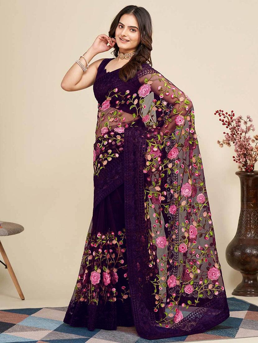 women solid with work embroidered saree with blouse - 22041890 - Standard Image - 2