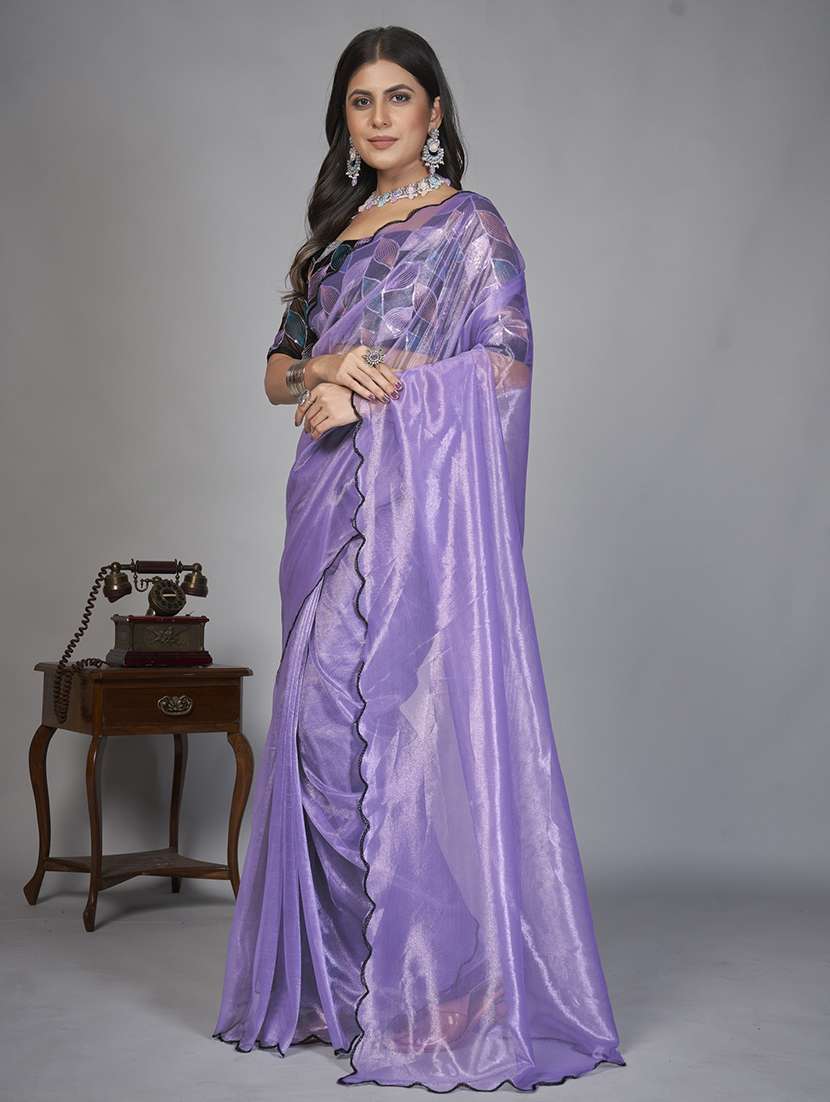 women solid plain saree with blouse - 22041894 -  Standard Image - 2