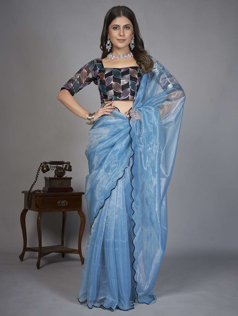 women solid plain saree with blouse - 22041895 - Standard Image - 2
